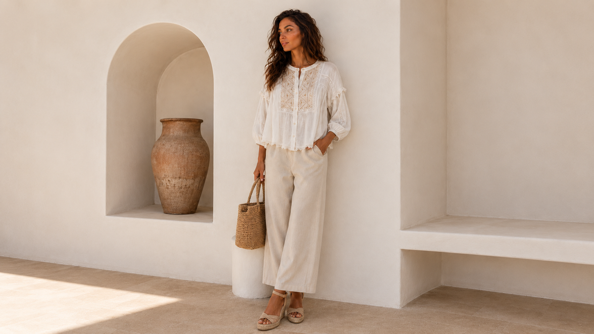 Blusa cuello mao de Martina Ibiza. Imagen del catálogo.