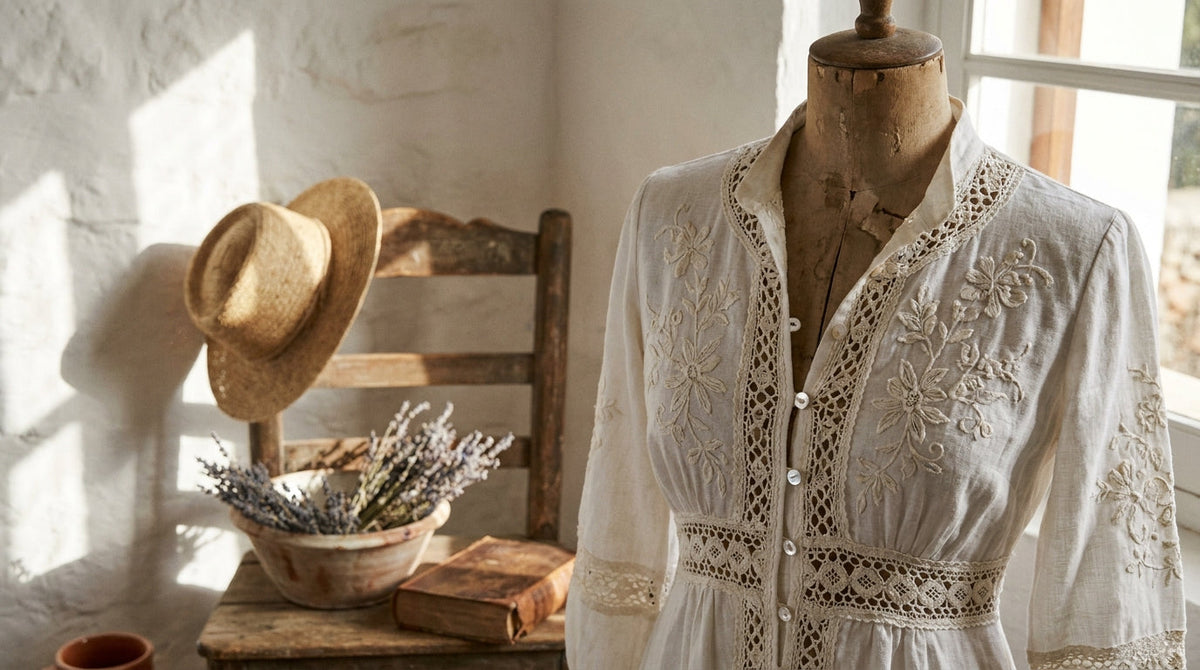 Vestido blanco sobre un maniquí, inspiración ibicenca